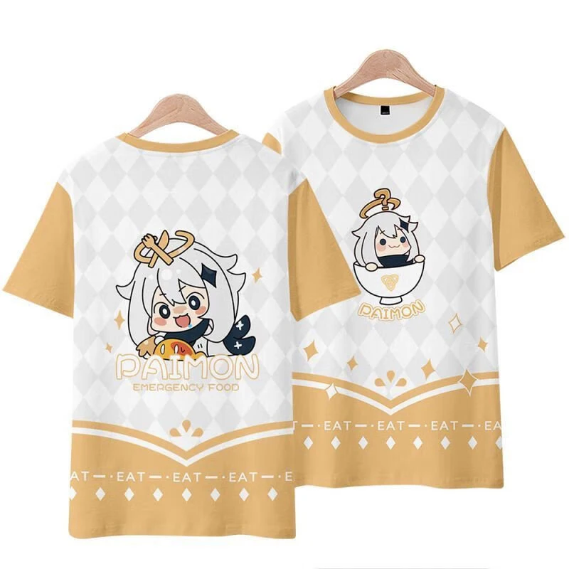 Genshin Impact Paimon Cosplay 3D Men's T shirt Outdoor Men Women Anime T-shirt Casual Sports Summer Clothing Harajuku Streetwear