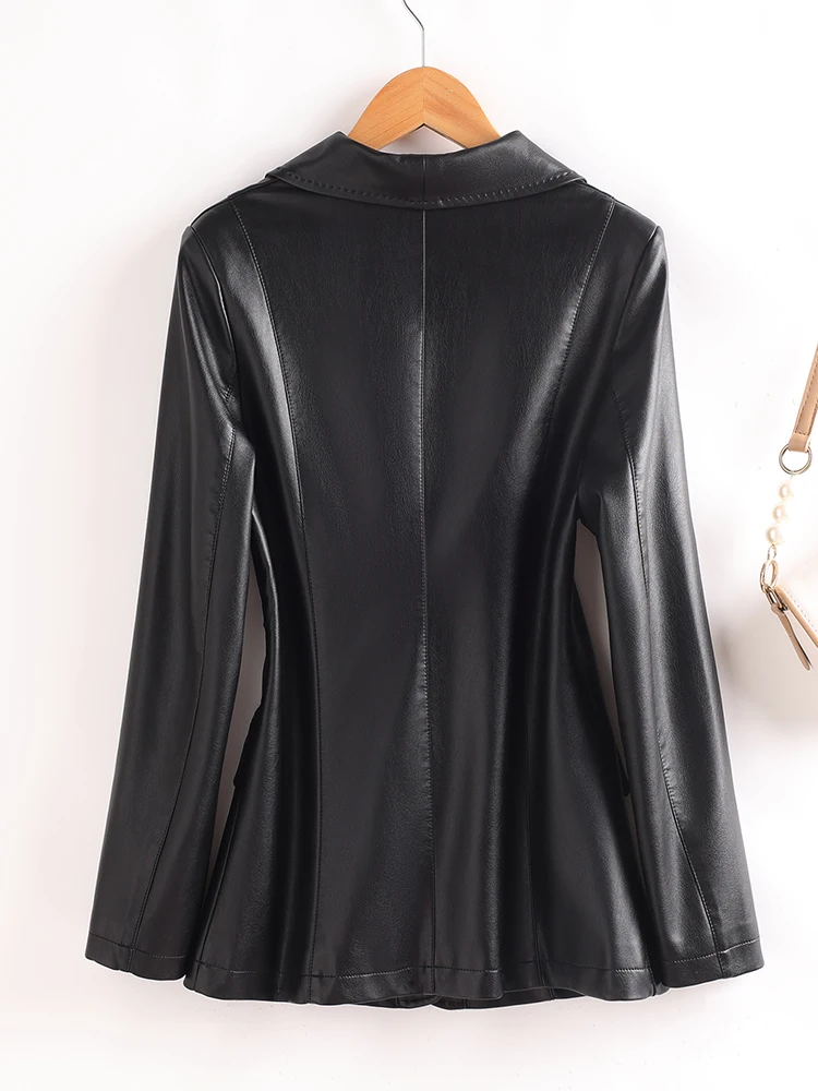 Jaqueta Feminina de Couro Genuíno de Carneiro Haifeng Nova Coleção Primavera Outono - Modelo Slim Fit Elegante