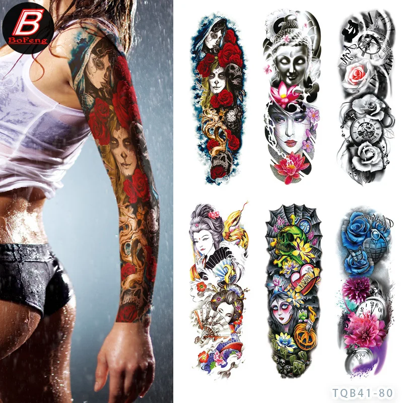 Full Arm Large Size Temporary Tattoos Sleeve Waterproof Multiple Styles Tattoo Sticker Tattoo Body Art Sticker Arm Men And Women