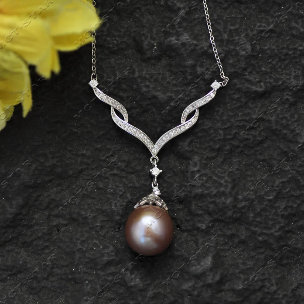 

Z14386 "Y" Drop Chain 13mm Natural Lavender Round Edison Pearl CZ Pendant Chain