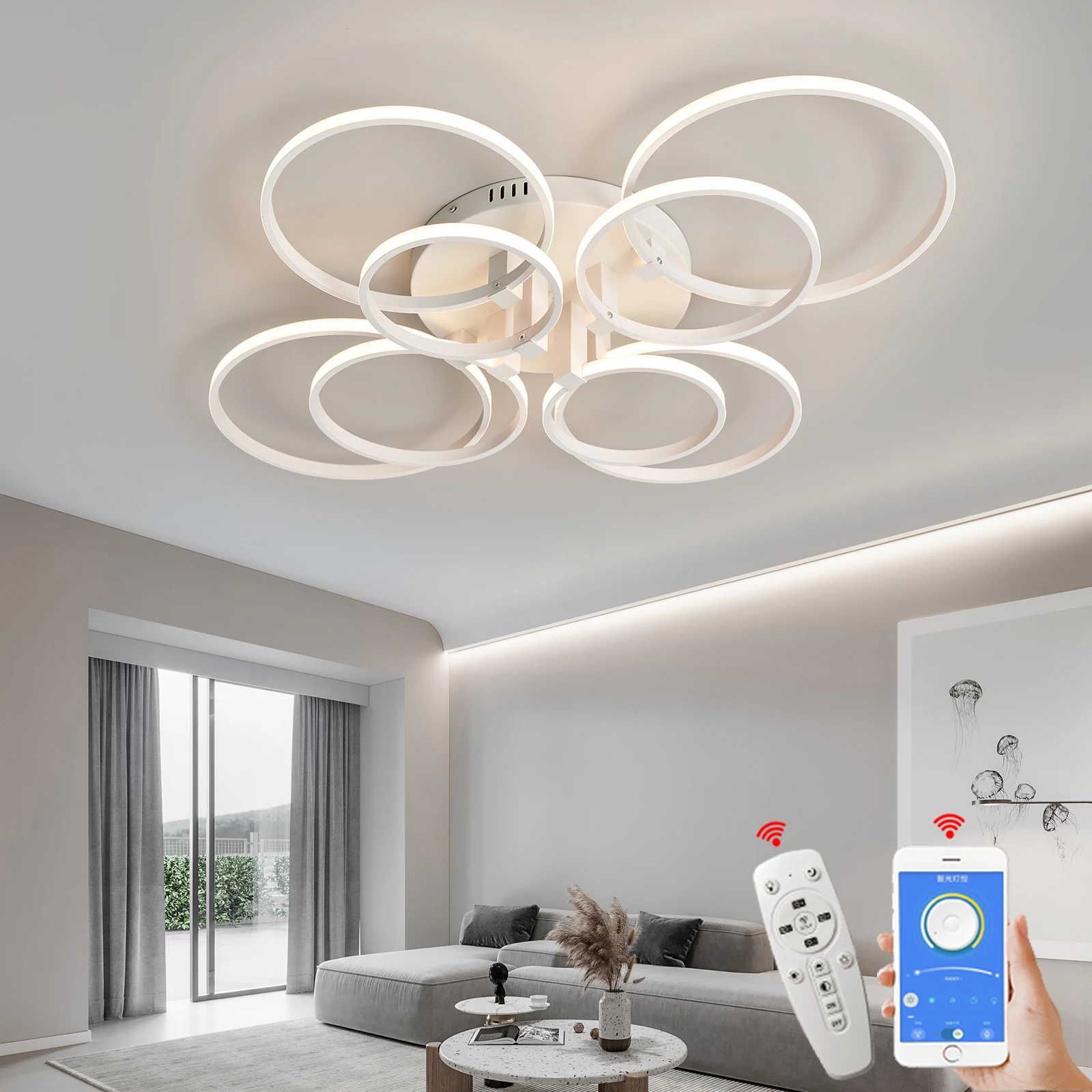 Smart Home Alexa Lustre pour Salon Chambre Maison AC85-265V Moderne Led Plafond Lustre Luminaires