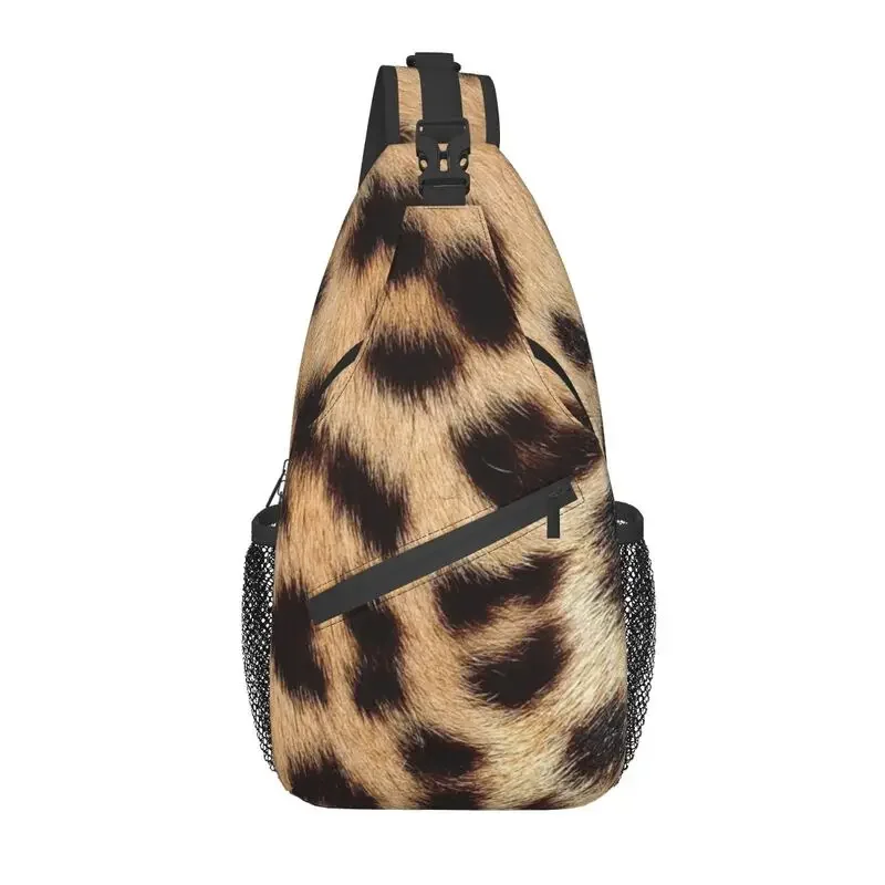 Fashion Trendy Leopard Fur Look Texture Sling Crossbody Backpack Men Shoulder Chest Bag for Camping Biking