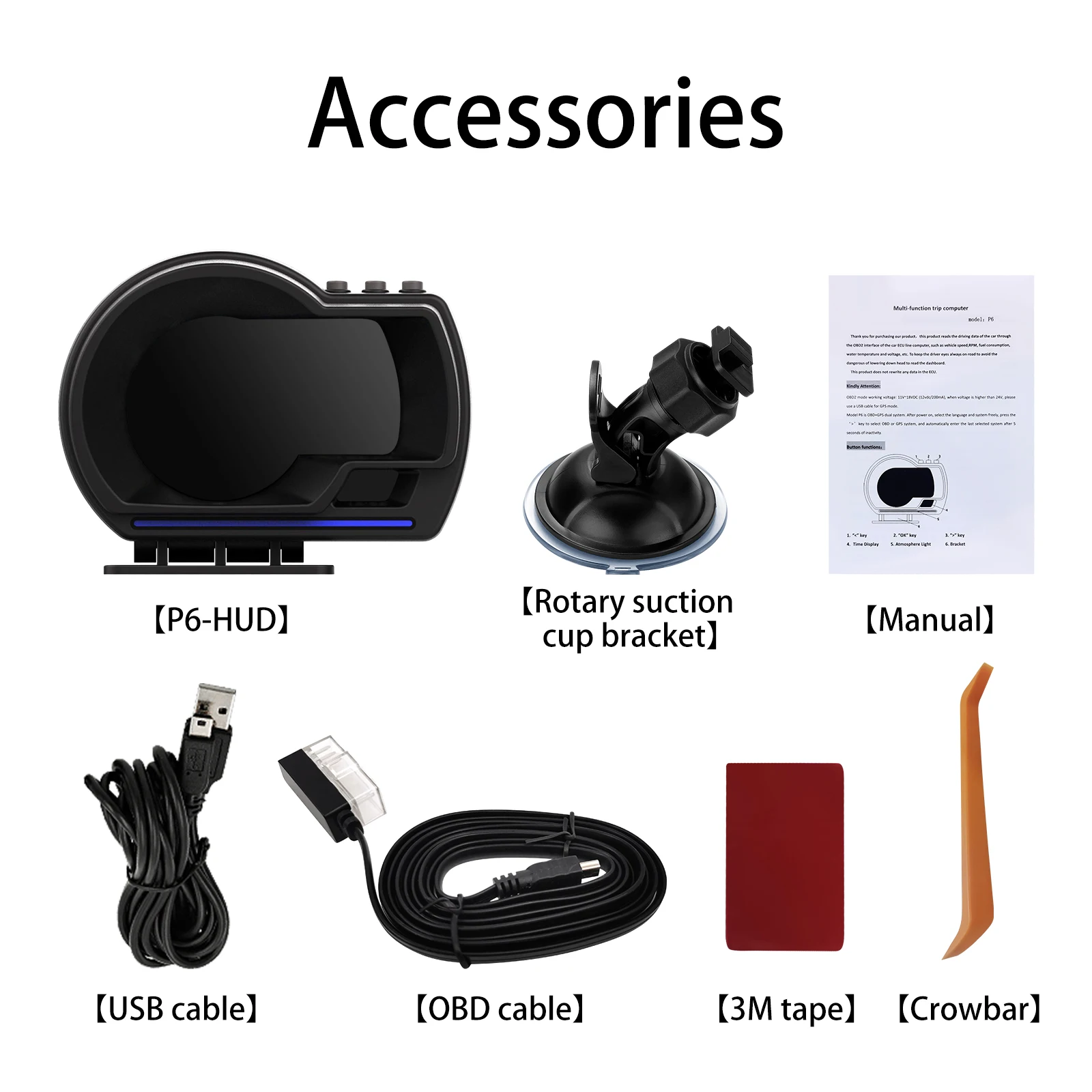 

Hud P6 OBD2 + GPS-система, умный датчик, спидометр, высокое разрешение, без задержки, автомобильные аксессуары, проекционные дисплеи