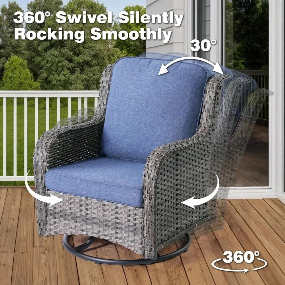 Patio furniture set, 6-piece outdoor wicker high back sofa, rocking chair with swivel, comfortable cushions, all-day call set