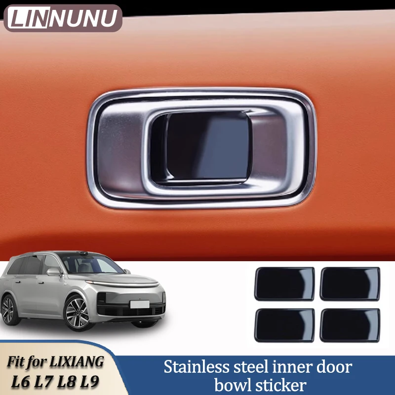 Linnunu Fit for Lixiang L6L7L8L9 Car Decoration Supplies Inner Door Bowl Stickers Anti-Scratch Stickers Door Handle Protection Stickers Stainless Steel Door Handle Decorative Stickers Car Accessories Modification