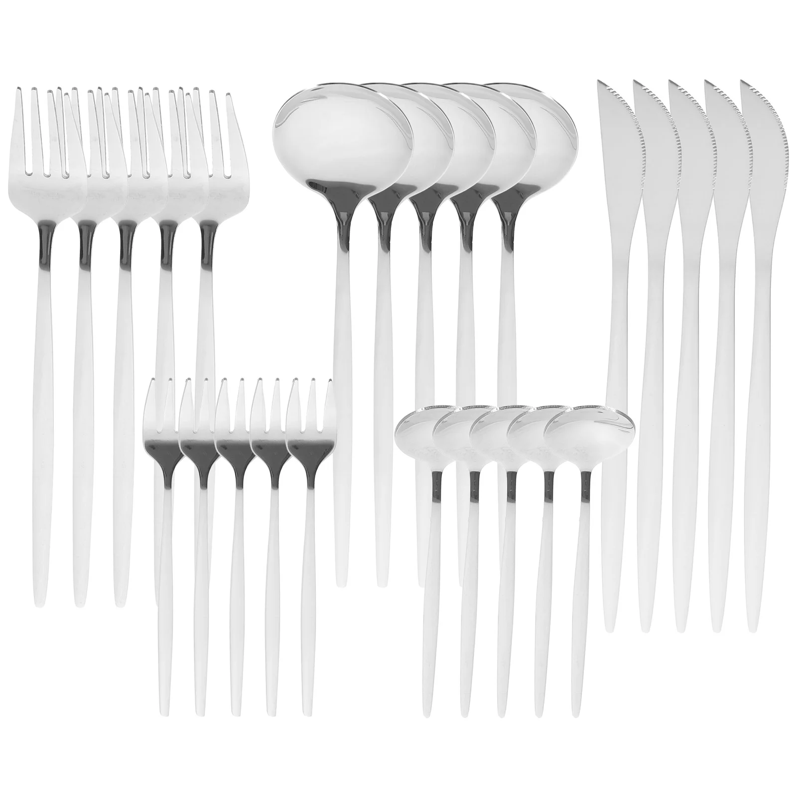 

30 Pcs Stainless Steel Cutlery and Spoon Set Reusable Countertop Tableware Pan Spoons Convenient