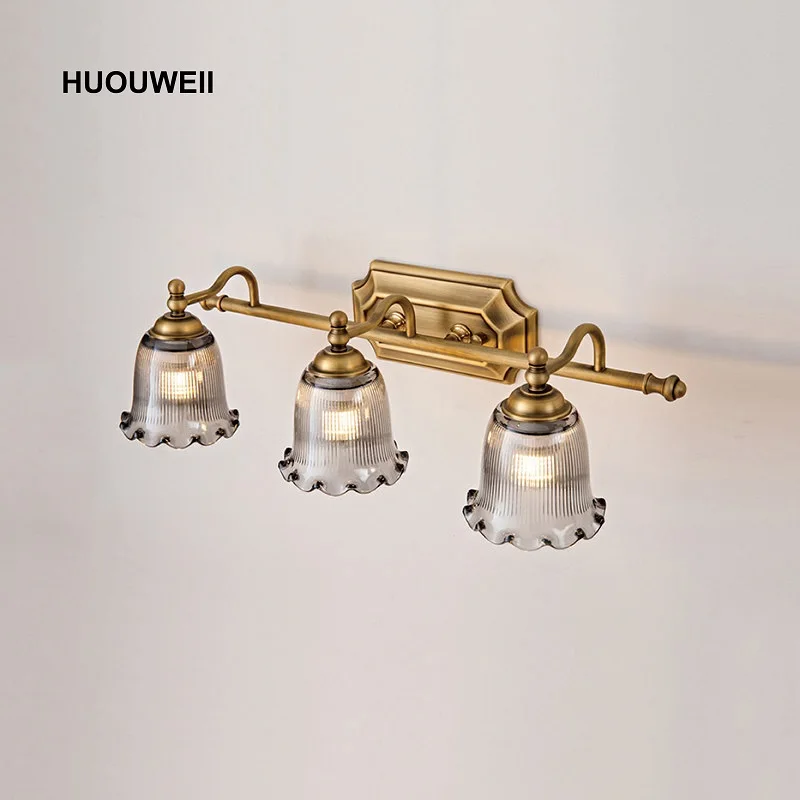 LED Retro Mirror Front Light All-Copper Mirror Cabinet Vanity Wall Light American Bedroom Bedside Lamp