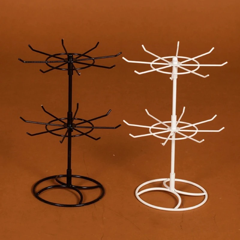 Jewelry Display Stand 2 Tier Round Metal Necklace Organizer For Hanging Earrings Rings Bracelets Watches Hair Band Storage Rack image 3
