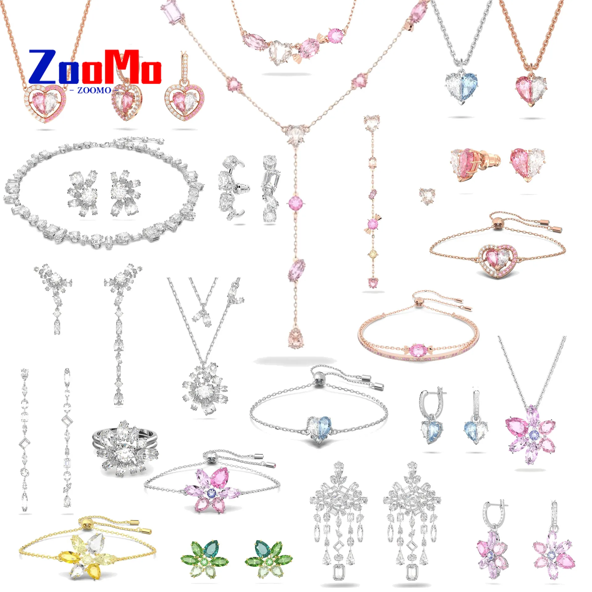 

Original 2025 Charms Pink Flower Earrings Luxury Jewelry Set for Women Flower Necklace Heart Bracelet Romantic Gift