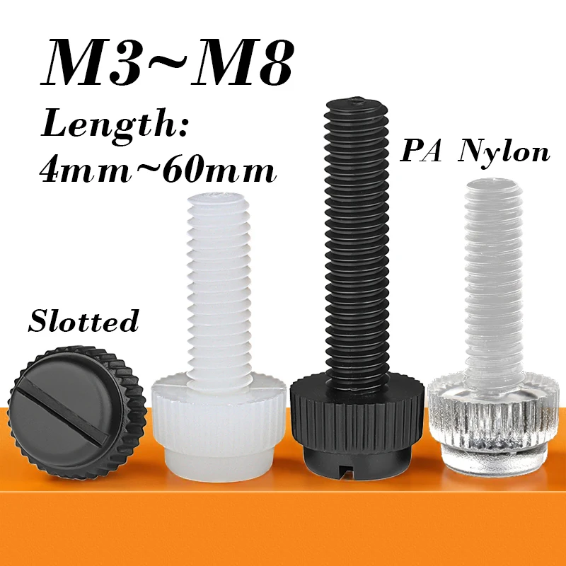 5~20 Pcs Acrylic Nylon Slotted Knurled Screw M3 M4 M5 M6 M8 Acrylic/Black/White for Computer Plastic Insulation Hand Thumb Bolt