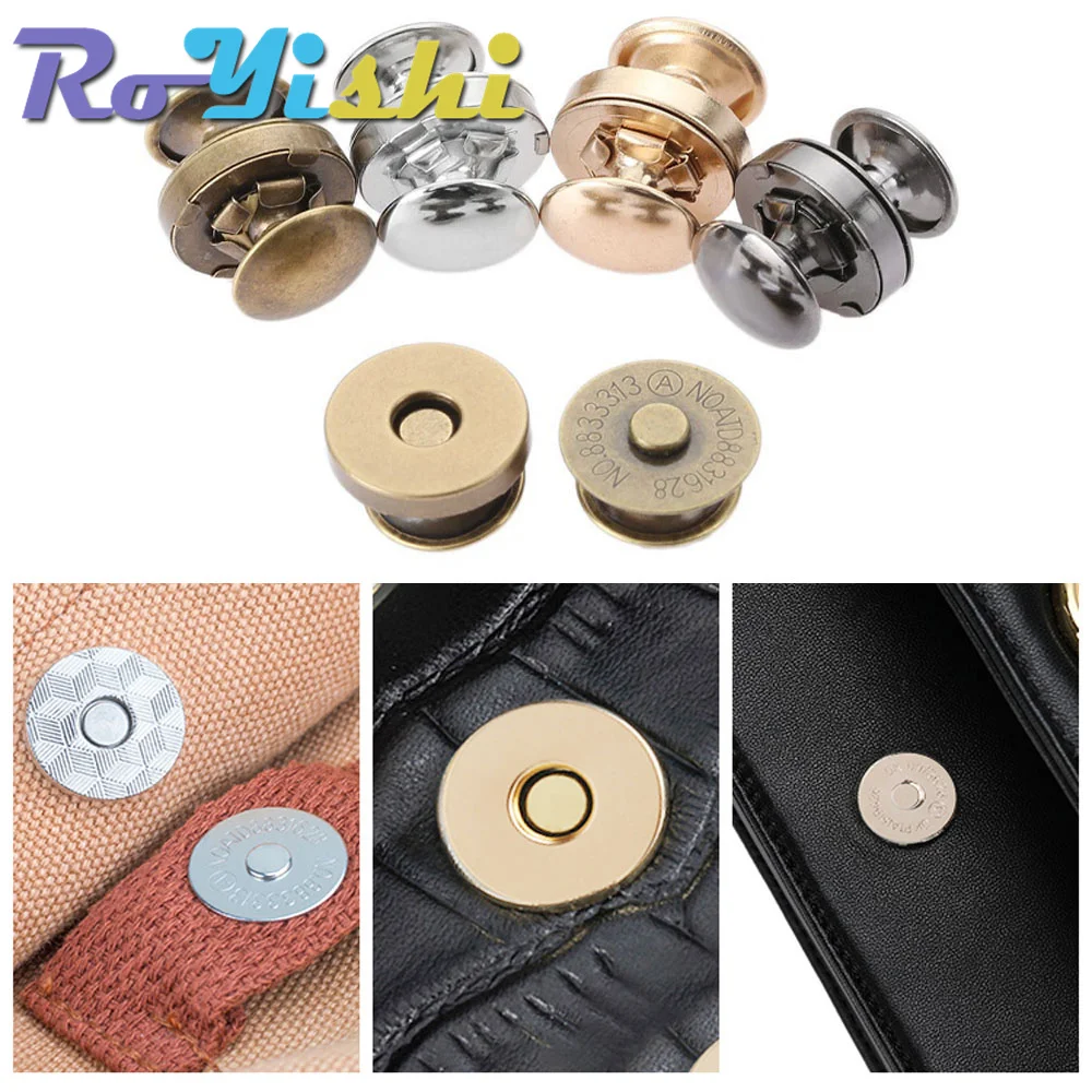 10 Sets Metal Double Rivet Magnetic Clasps Buttons Fastener Bag Press Buckle Purses Handbag Clothes DIY 14/18mm
