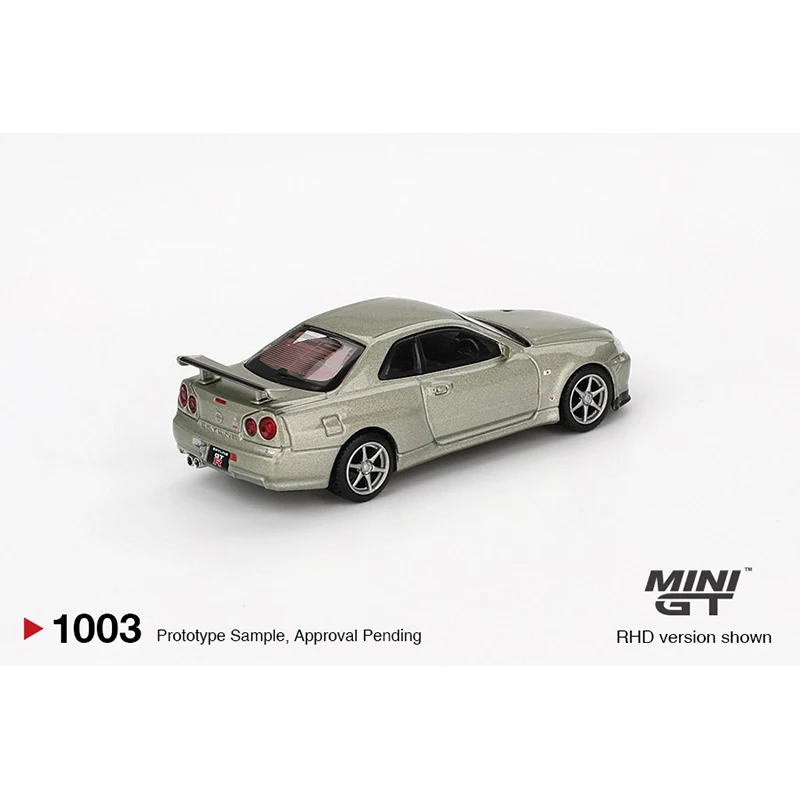 MINIGT In Stock 1003 1:64 Nissan Skyline GTR R34 V Spec II Nür Millenium Jade Diecast Car Model Collection Toys