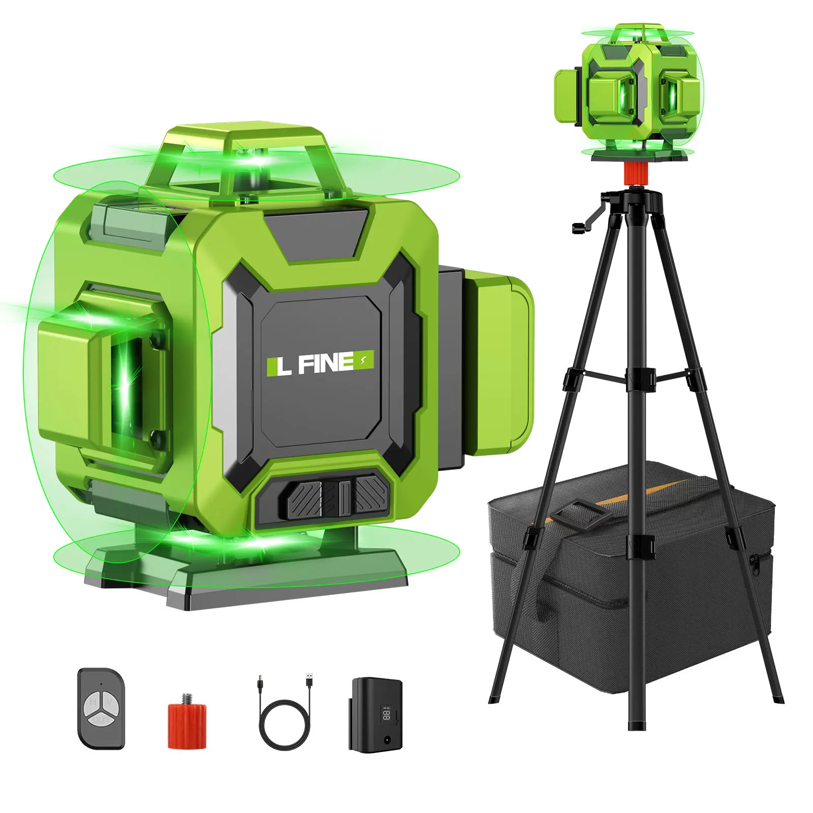 

Lfine 4D 16 Lines Professional Laser Level with 39.37 Inch (1M)Tripod Horizontal Vertical Green 360° Self-leveling Nivel Laser