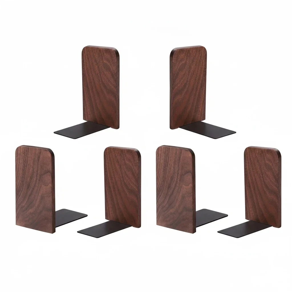 6-Pack Solid Wood Bookends - Non-Slip Heavy Duty Book End Supports for Shelves, Perfect for Organizing Books, Movies, and Collectibles at Home
