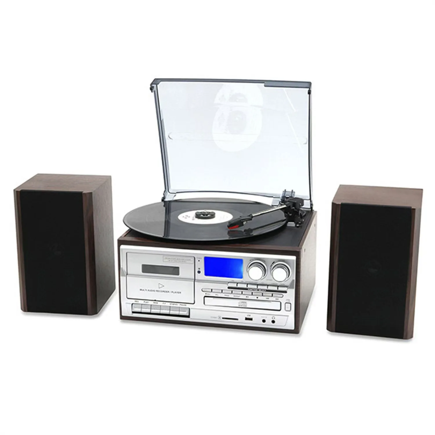 

Factory Supply Black Vinyl Record Electric Split Design All In One Function Home Use Brown Cd Player