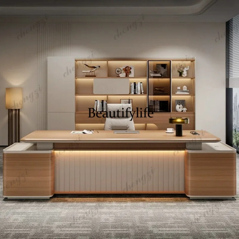 Light luxury boss desk, simple modern high-end president desk, high-end leadership office desk and chair combination