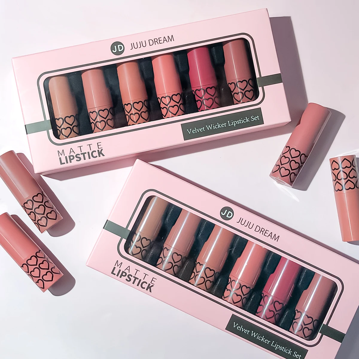 Velvet Matte Lipstick Set - 6 Nude & Pink Shades,long-Lasting,Ideal for Valentine 's Day & Holiday Beauty Gifts,Christmas makeup