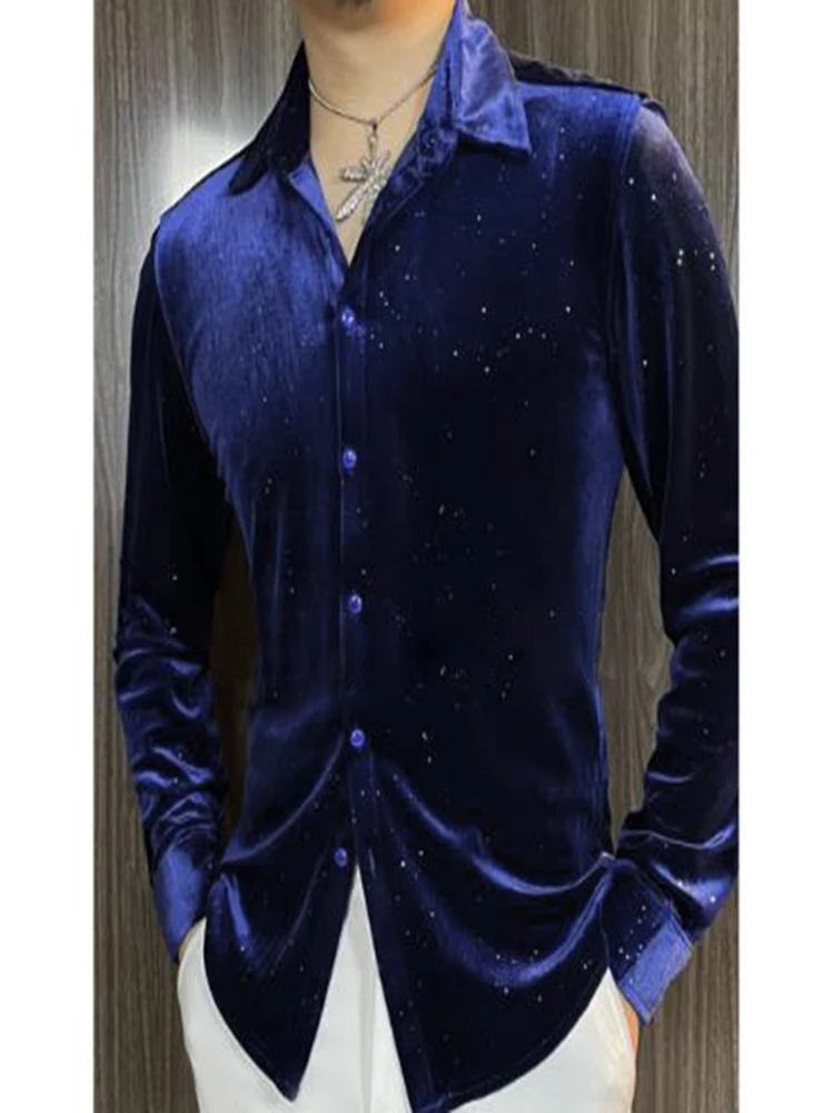 

Shiny Full Sky Star Sequin Men Shirt Spring Streetwear 's Long Sleeve Slim Dress Social Clothes Camiseta Masculina