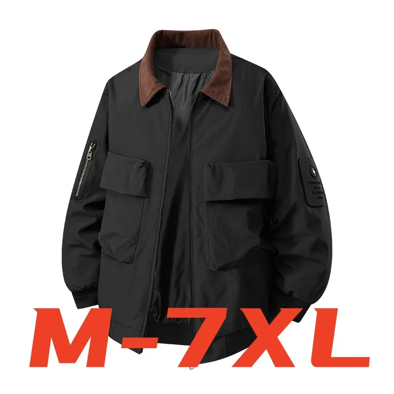 

7XL Спецодежда Мужская куртка с лацканами Осень-Весна Корейская мода Мужская повседневная уличная куртка Хип-хоп Тонкое пальто пилота Мужская одежда