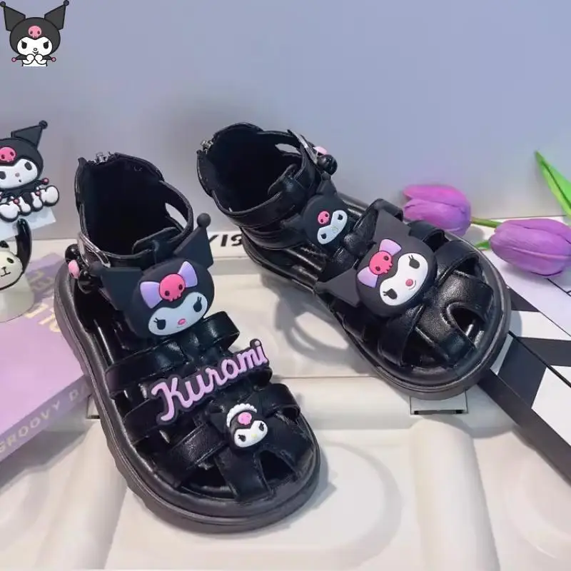 

Нескользящие сандалии Sanrio Kawaii Kuromi, летние милые детские пляжные туфли в стиле принцессы с запахом пальцев для девочек, новый стиль
