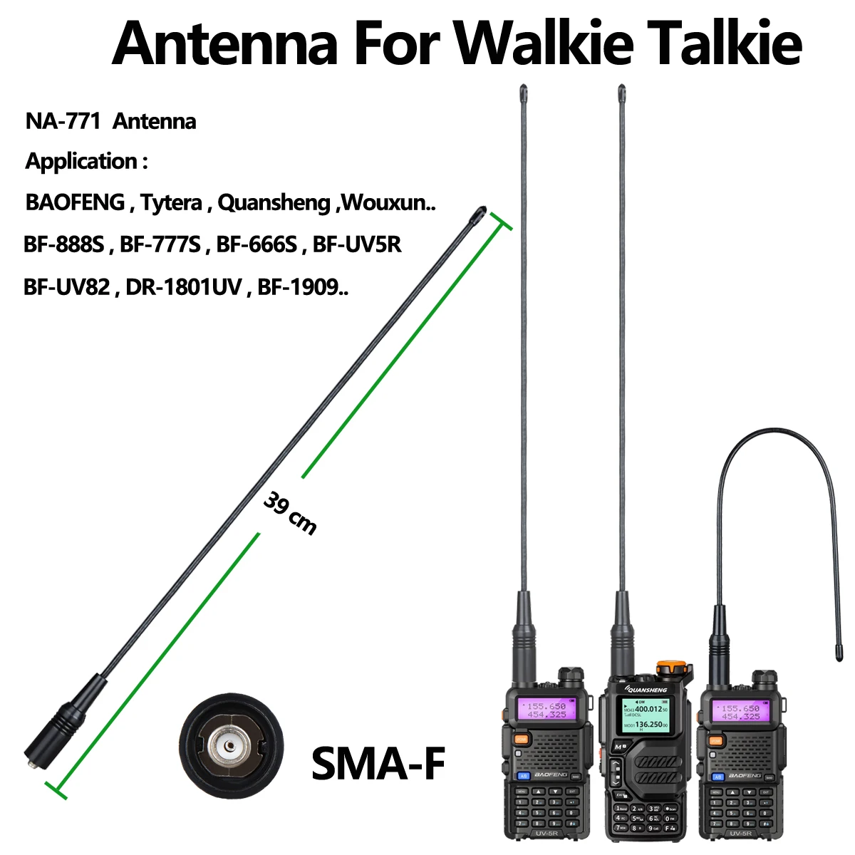 Quansheng Baofeng Na-771 Uv Двухдиапазонная радиоантенна Vhf/uhf (144/430 МГц) Sma-female для Baofeng и любительской рации