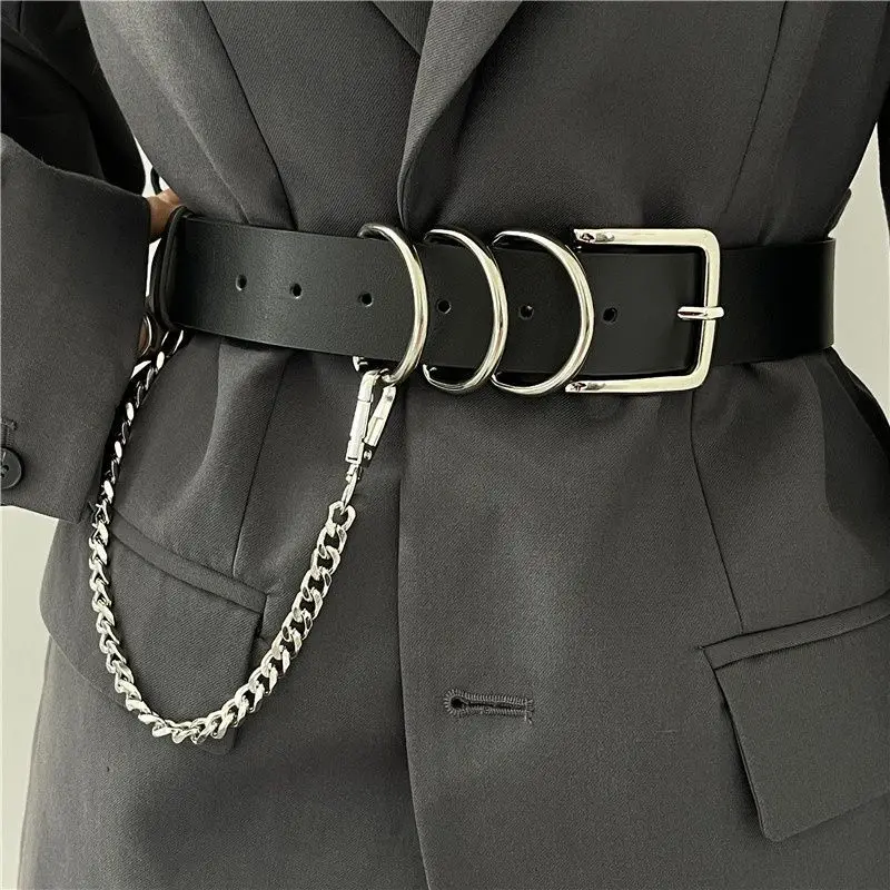حزام سلسلة فاسق على طراز الشارع الأوروبي والأمريكي للنساء، حزام جينز عصري متعدد الاستخدامات مع بدلة فستان