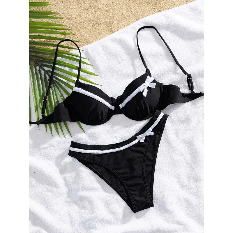 

New Soft Bag with Steel Support Bow Decoration Sexy Bikini Set Summer Beach Fashion