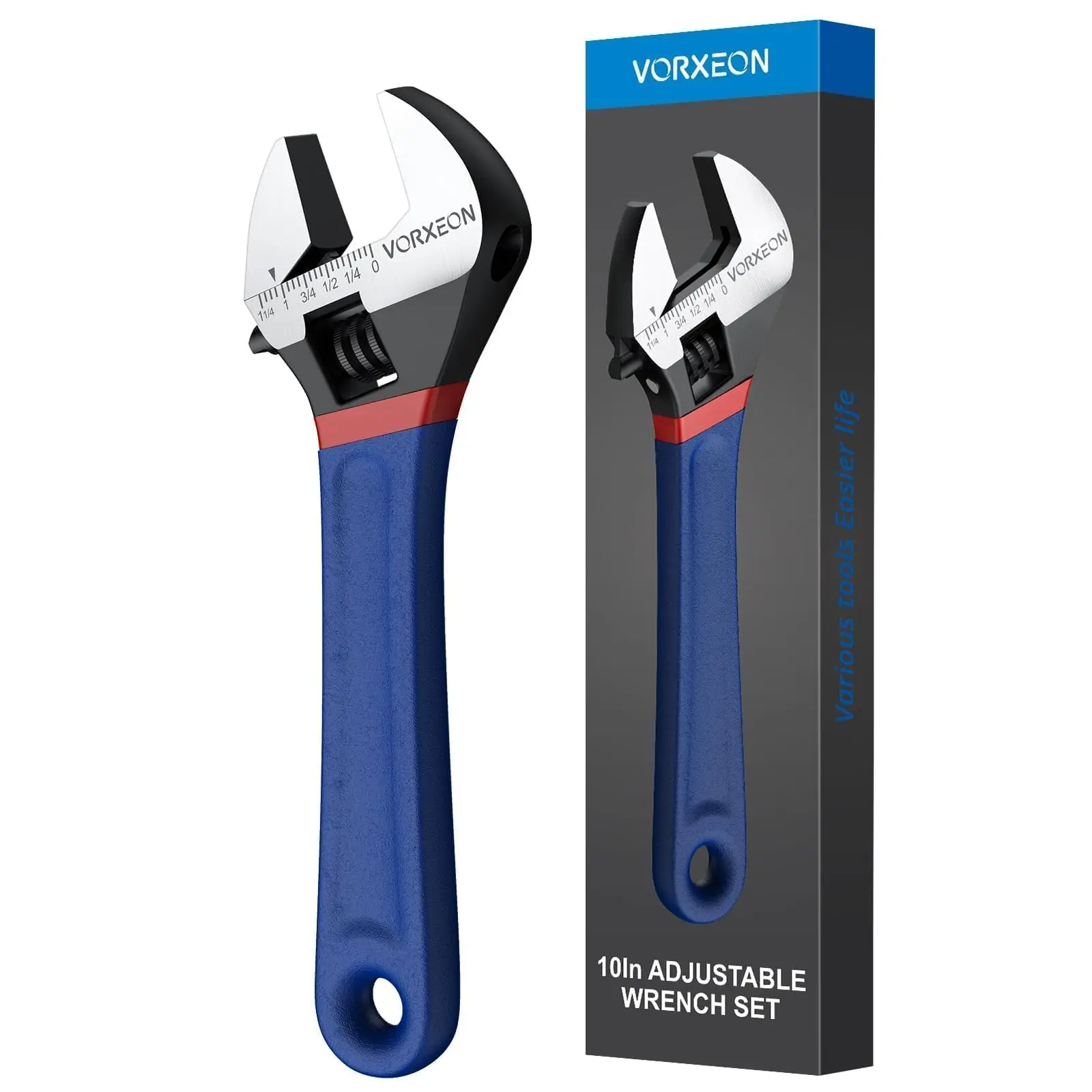 

10-Inch Adjustable Wrench - High-Strength Heat-Treated Steel, Wide-Jaw Design with Dual Metric/SAE Scales - Ideal for Handyman
