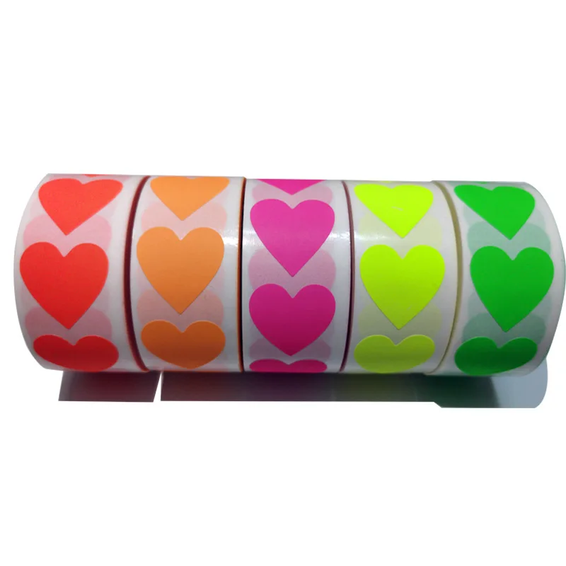 500Pcs/Roll Fluorescent Color Sealing Sticker Heart Shape Decoration Sticker 2.5cm Small Blank Sticker Gift Packaging Labels