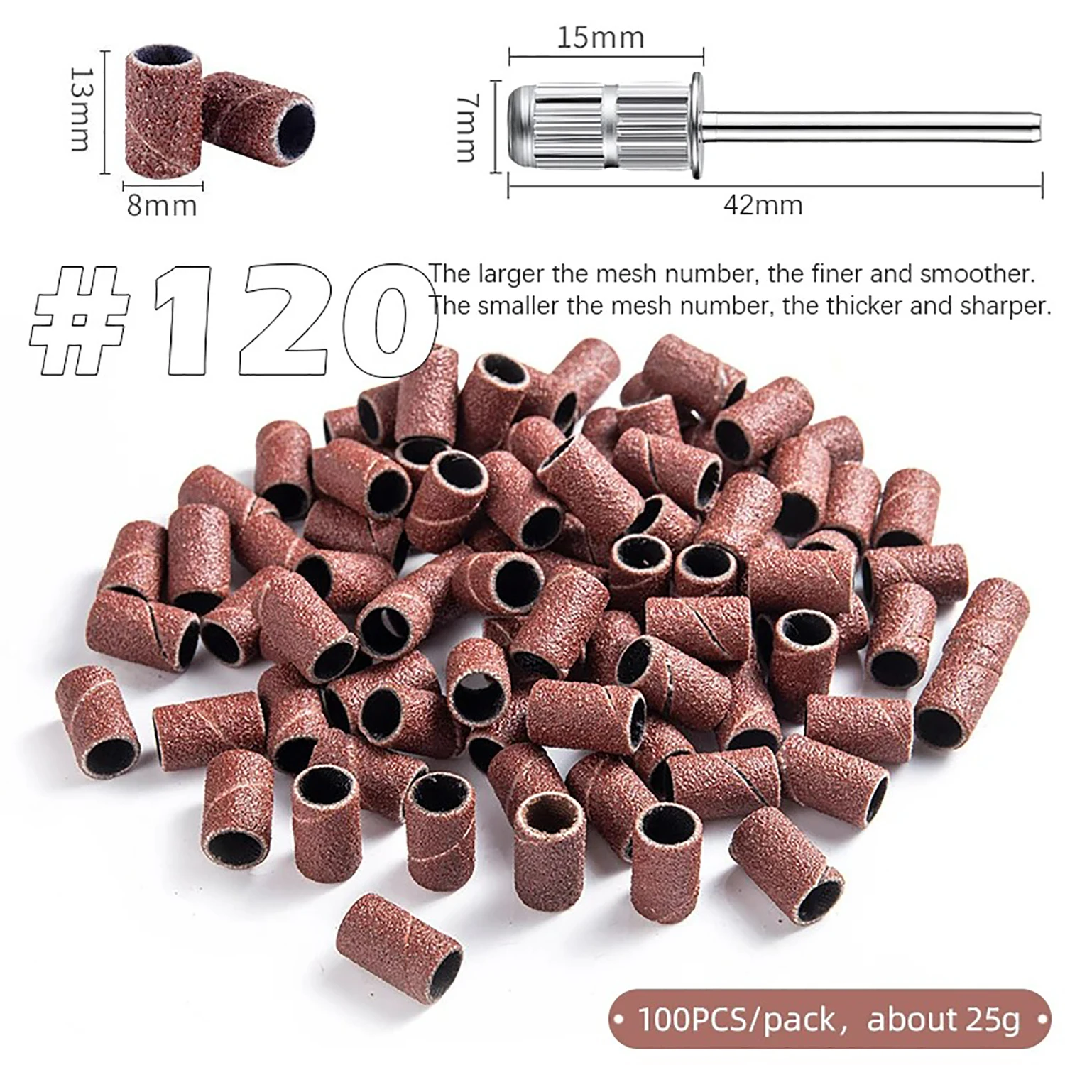 200/100/50 قطعة الرملي غطاء العصابات لآلة أظافر كهربائية 240/180/120/80 حصى مسمار الحفر طحن بت الملفات باديكير أداة #4