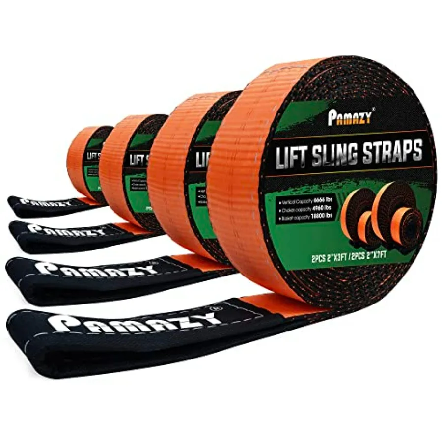 

2 шт. 2x3 фута, 2 шт. 2x7 футов, сверхпрочные подъемные стропы-ремни, 18800 фунтов, нейлоновые стропы с ушками для подъемников, 2-слойный полиэстер