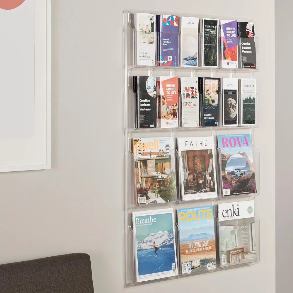 

Reveal Magazine & Pamphlet Display, Clear Literature Rack, Fits 12 Pamphlets & 6 Magazines, Wall-Mounted Brochure Holder