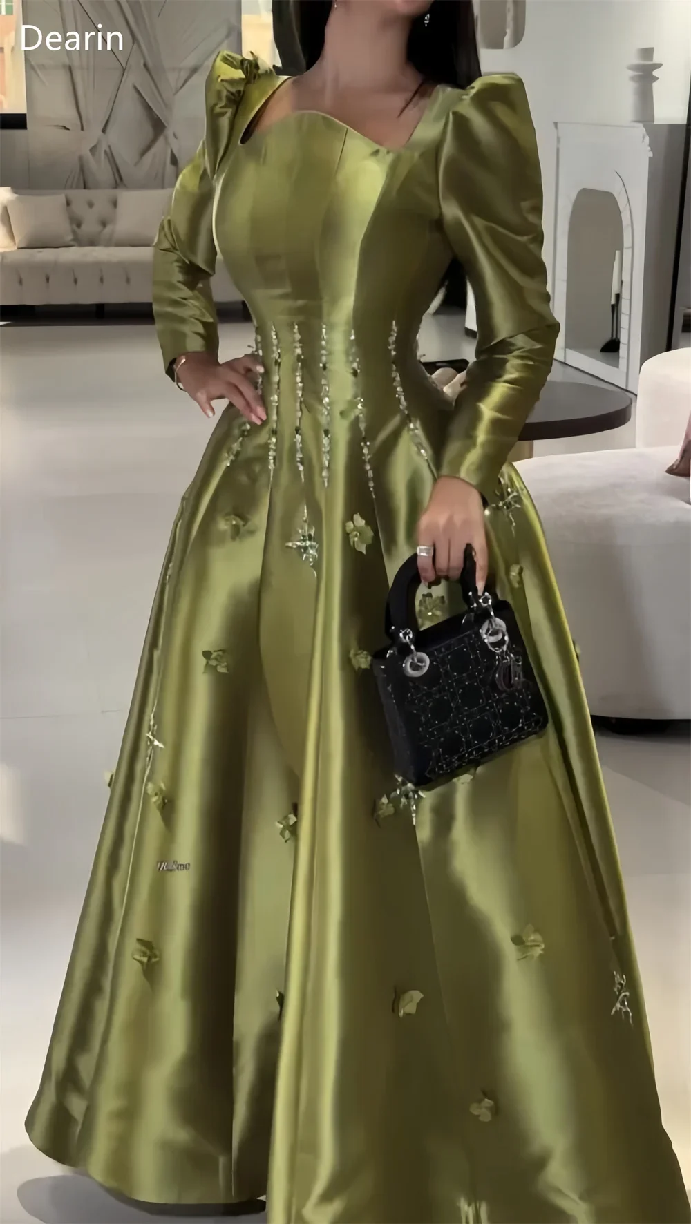 Disesuaikan Saudi Arabia Dearin asimetris A-line rok panjang lantai terbungkus Applique Bespoke gaun acara Formal malam gaun