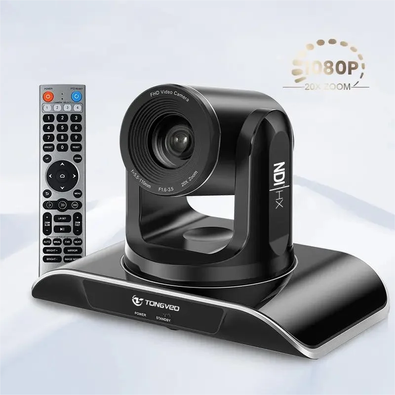 Tongveo NDI Camera LAN NDI SDI HD-MI USB Full HD 1080p 20x Optical Zoom Conference PTZ Camera With Remote Control