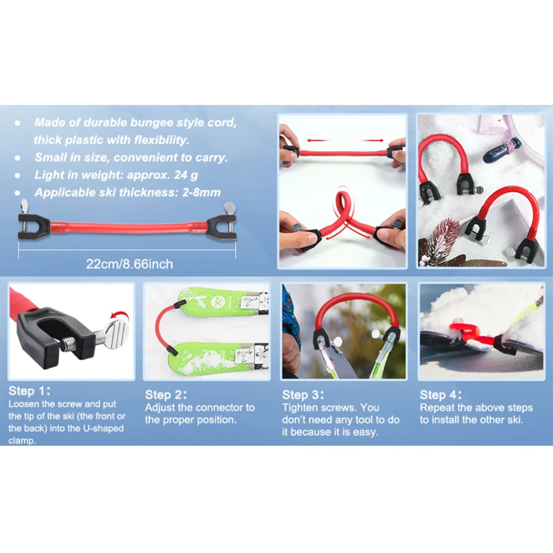 

【BIG SALE】4 Pieces Ski Tip Connector Trainer Ski Training Aid Easy Wedge Snow Ski Training Tools For Beginner Skiing Training