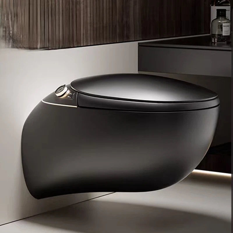 リモコン付き先進スマート壁掛けトイレ、細長いボウル形状、Pトラップ排水、温水洗浄便座