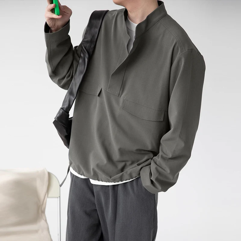 

INCERUN Men Shirt Solid Color Stand Collar Long Sleeve Loose Men Clothing Streetwear 2025 Korean Style Fashion Casual Shirts