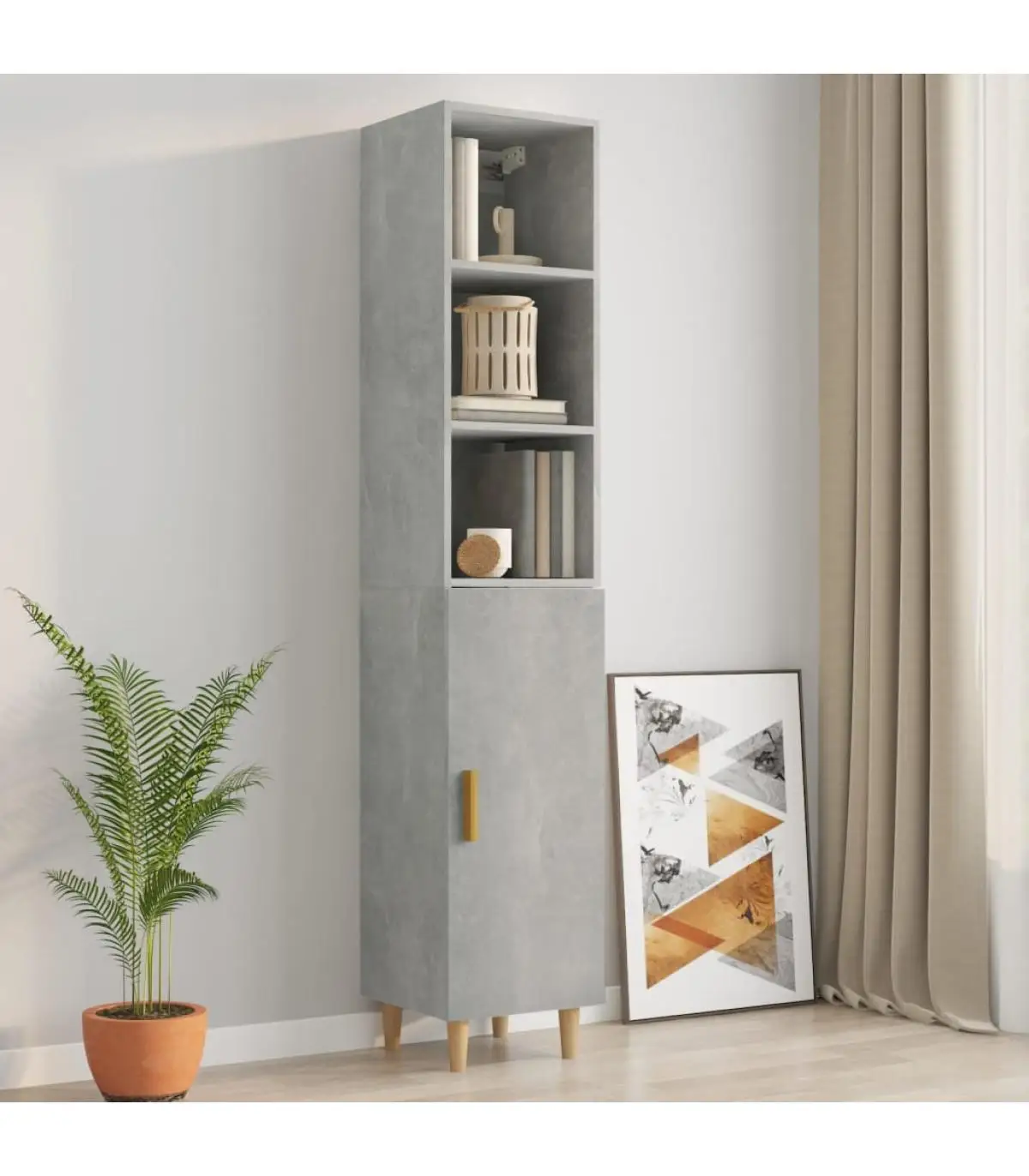 34,5x34x180 cm concrete gray plywood sideboard