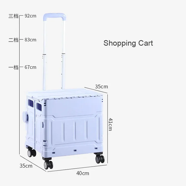 Proins Collapsible Tool Camping Colorful Folding Shopping Cart 4 Wheels Plastic Portable Folding Shopping Cart