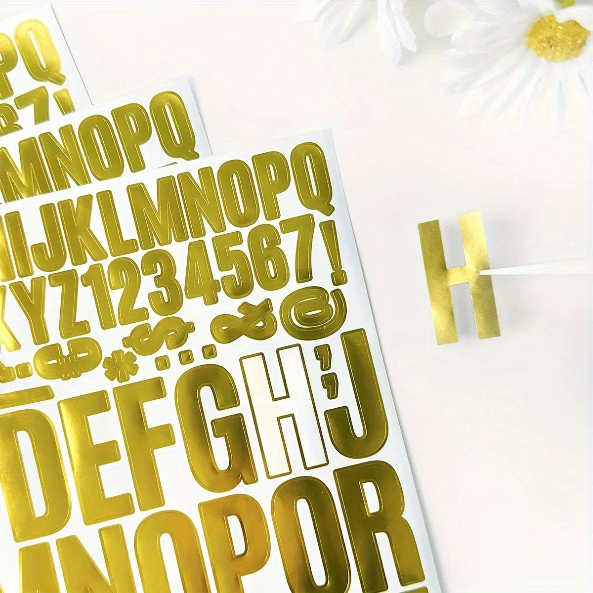 10 Sheets Elegant Gold Foil Letter Sticker, 1020 Pcs Mixed Sizes Self-Adhesive Vinyl Letters for Graduation Hat Decor.