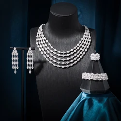 INJEWELIFE Five Layer Jewelry Set for Women Cubic Zirconia Wedding Engagement Party Dudai Necklace Jewellery Accessories 00026