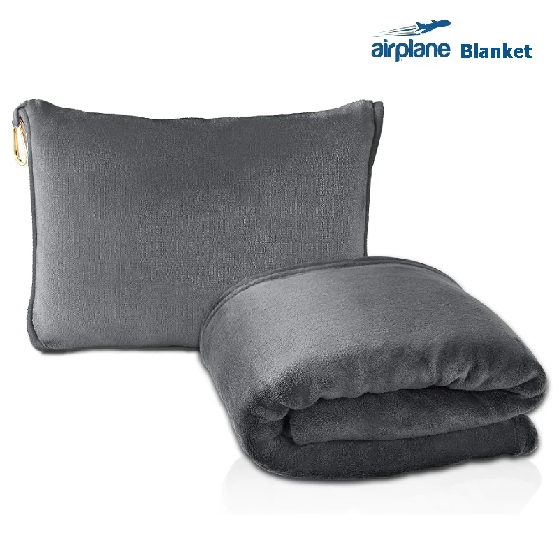 Travel Blanket Airplane Compact with Bag, Small Travel Pillow Blanket for Long Flights, Lightweight Plane Blanket