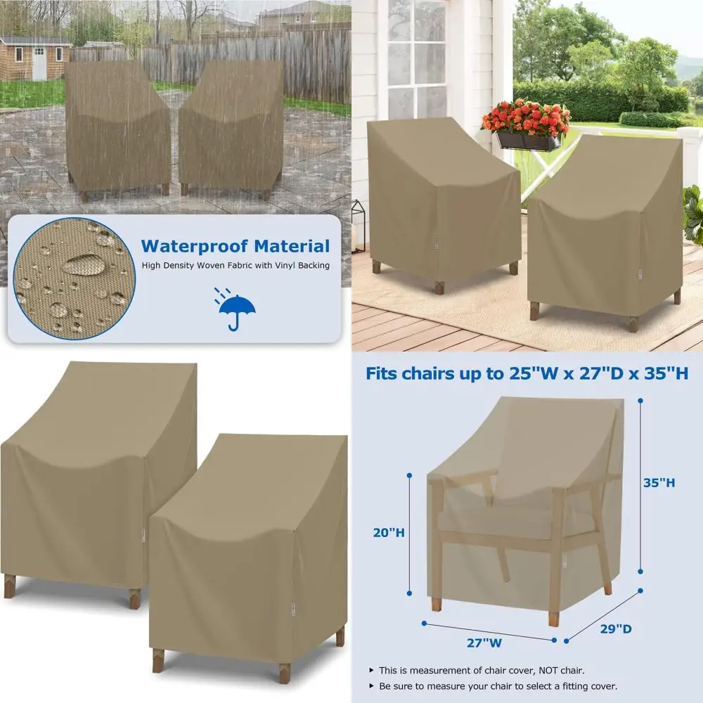 

Waterproof Outdoor Dining Chair Covers, Heavy-Duty Patio Furniture Covers, Fade-Resistant Lawn Covers, All-Weather Protection, 2