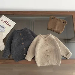2026 Autumn New Baby Long Sleeve Sweater Coat Solid Infant Girl Knitted Cardigan Cotton Boys Warm Jacket Toddler Casual Knitwear