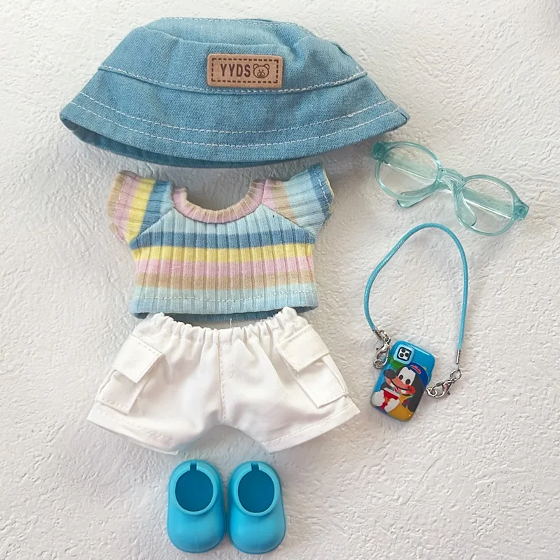 Per 15/17 centimetri carino Labubu Mini Bambole A Righe T-Shirt Pantaloni Cargo Vestiti Vestito Labubu V1 V2 bambola abbigliamento giocattoli fai da te Accessori