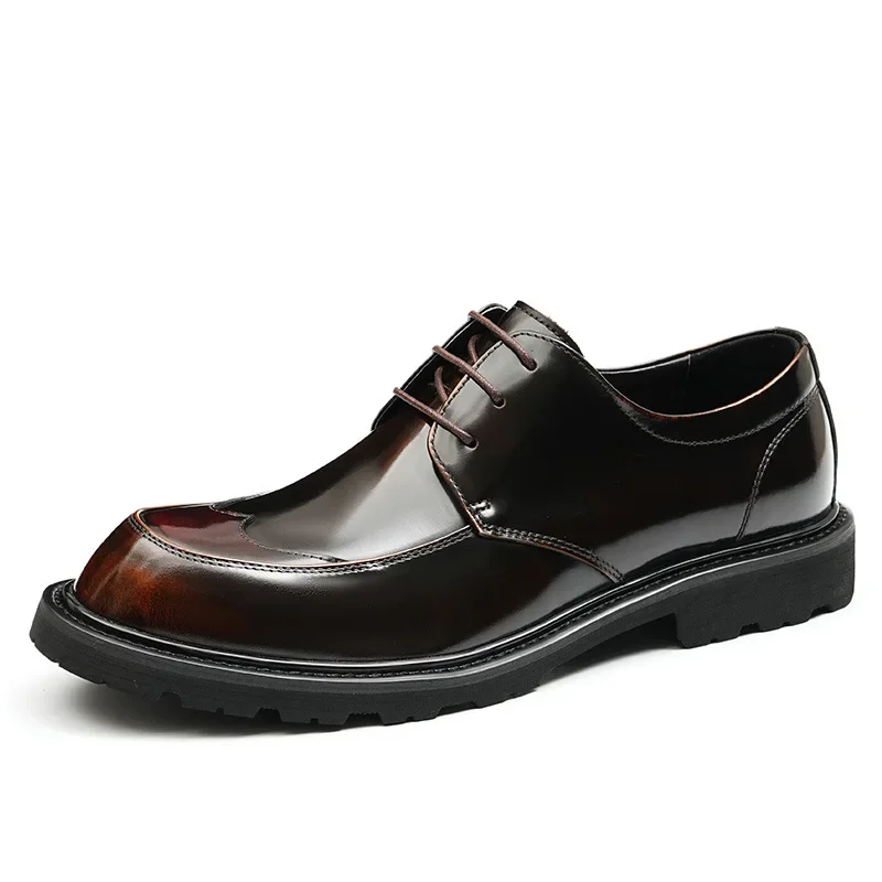 British Style Mens Derby Shoes Patent Leather Luxury Handmade Elegant Genuine Leather Wedding Social Party Shoes Male Size 46 image 3