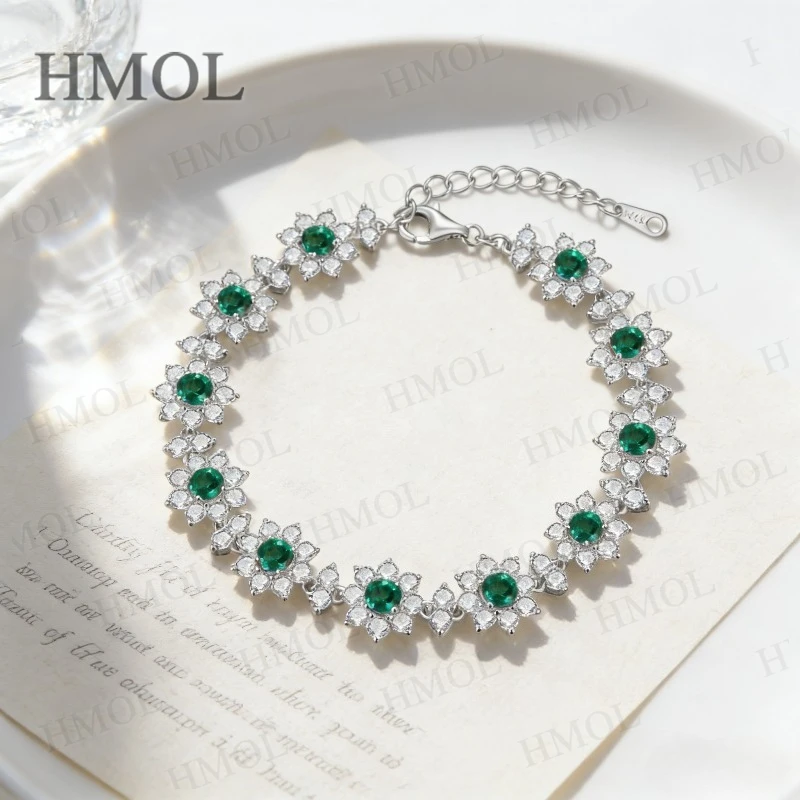 White Gold Flower Bracelet Featuring Lab Grown Columbia Emerald Ruby Sapphire Floral Fine Jewelry Gift for Wife Mother