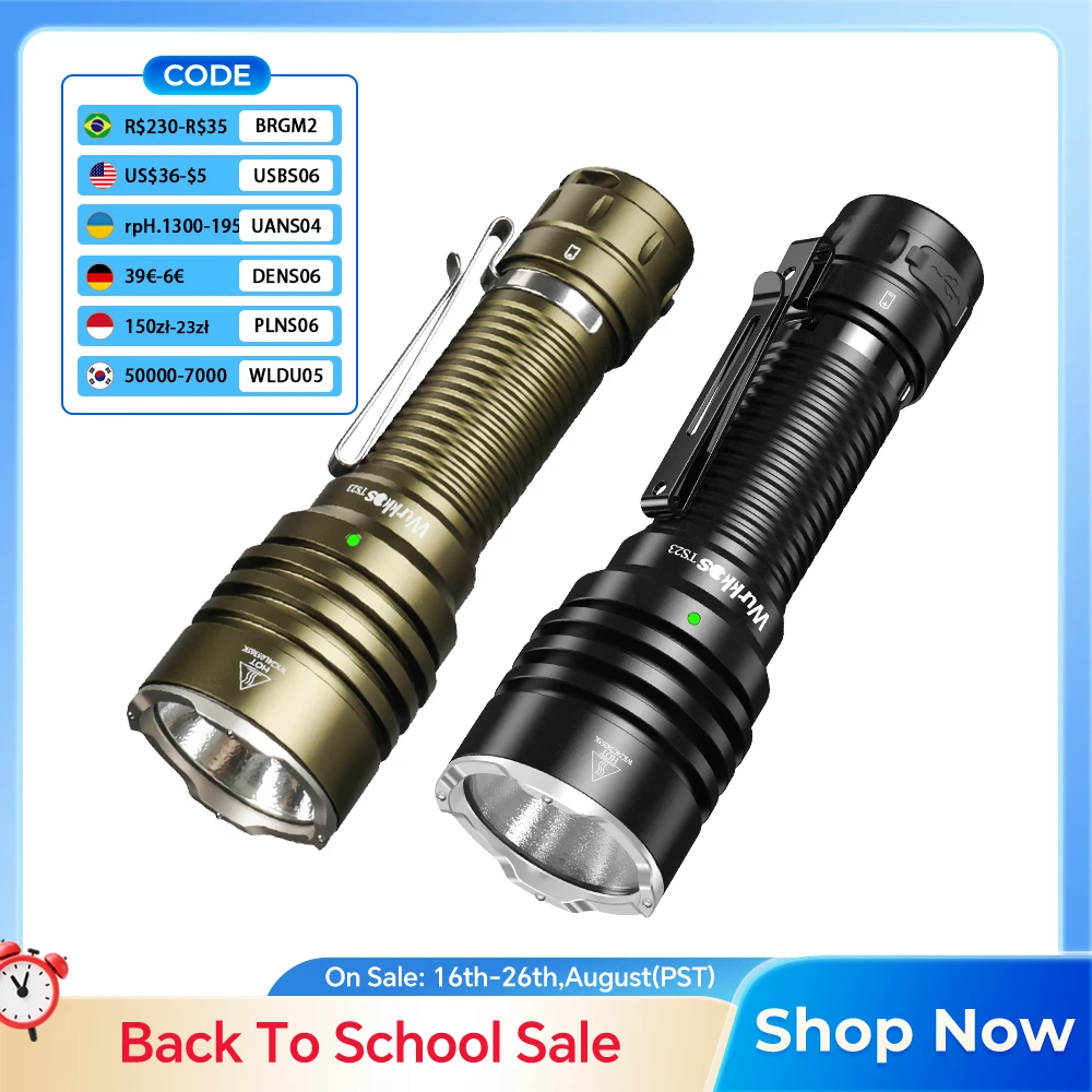 Wurkkos TS23 21700 Rechargeable Tactical Flashlight XHP70.3 HI LED 5000Lm Torch IPX8 Waterproof Two Group Mode EDC Tail Switch