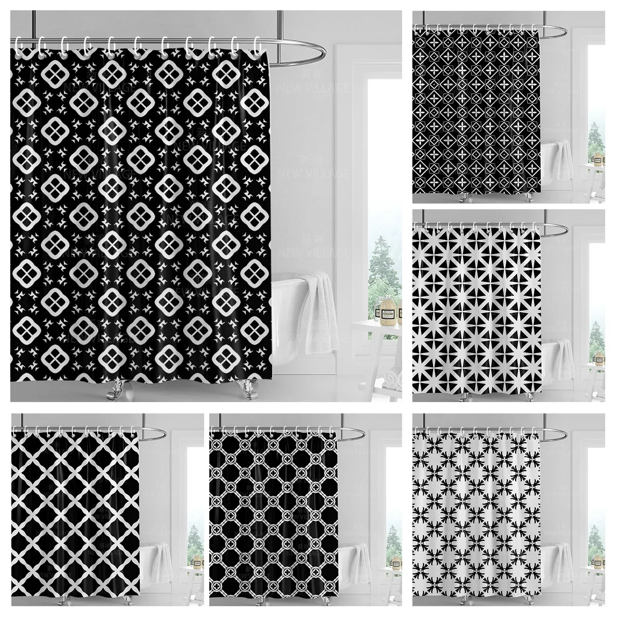 Home decoration shower curtains bathroom waterproof curtain fabric Living Room Modern Nordic Modern geometric pattern simple