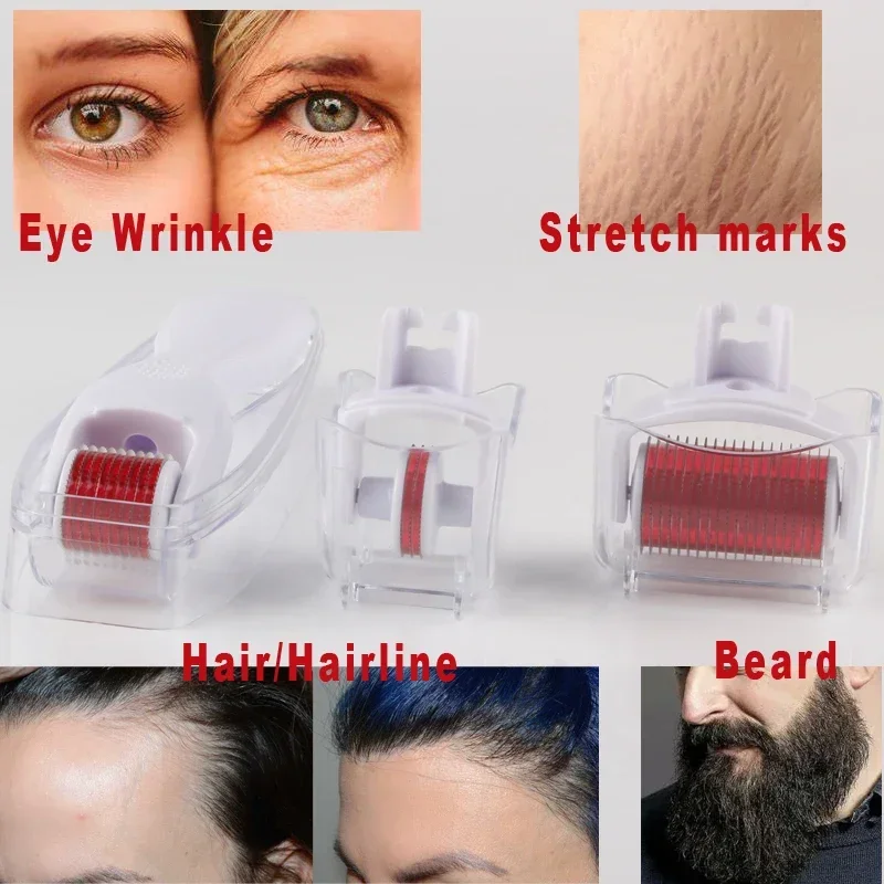 Microneedle Roller untuk pertumbuhan rambut, penumbuh ulang rambut jenggot pertumbuhan mata kerut tubuh wajah 3 dalam 1 Kit DRS Dermaroller sistem Microneedling